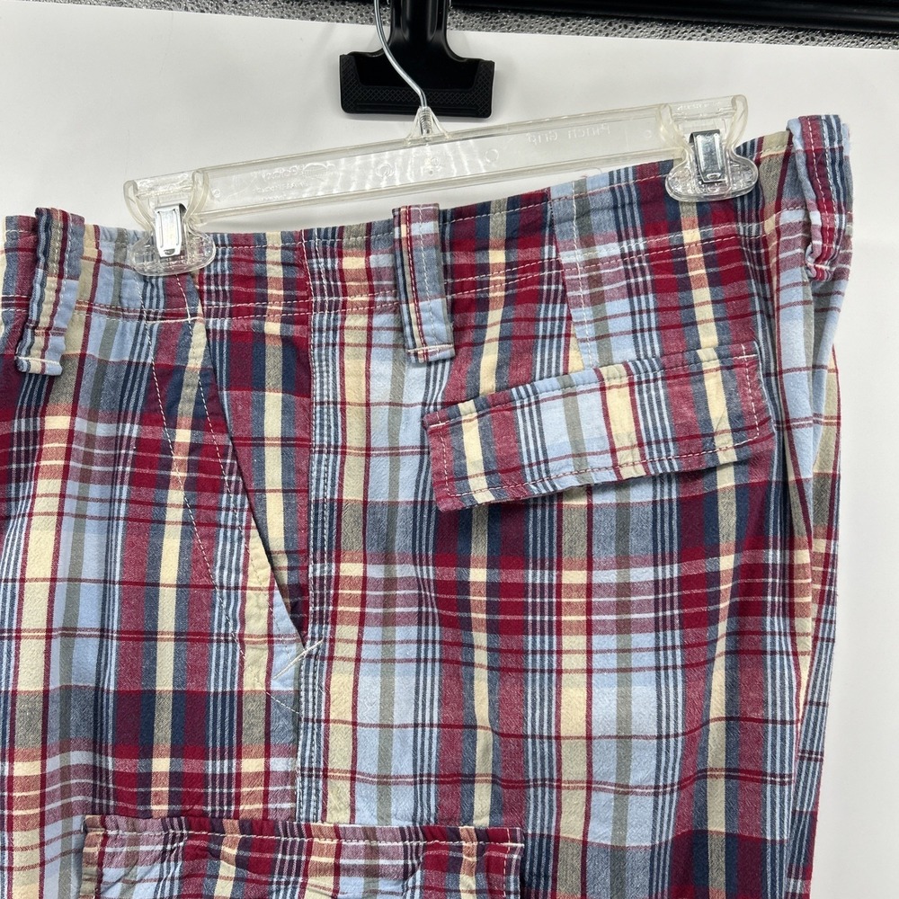 Vintage Polo Jeans Shorts Men's 36 Red Blue White Plaid Cargo Flat 90s Cotton - Picture 5 of 15